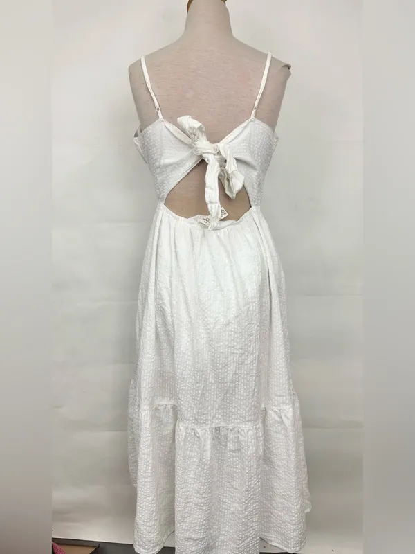 Jessica Simpson White V-Neck tie back spaghetti strap Maxi Dress large - Image 2