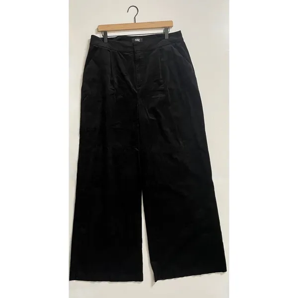 PAIGE Tinesha Corduroy Wide Leg High Rise Pants Solid Black Stretch Size 10 - Image 2
