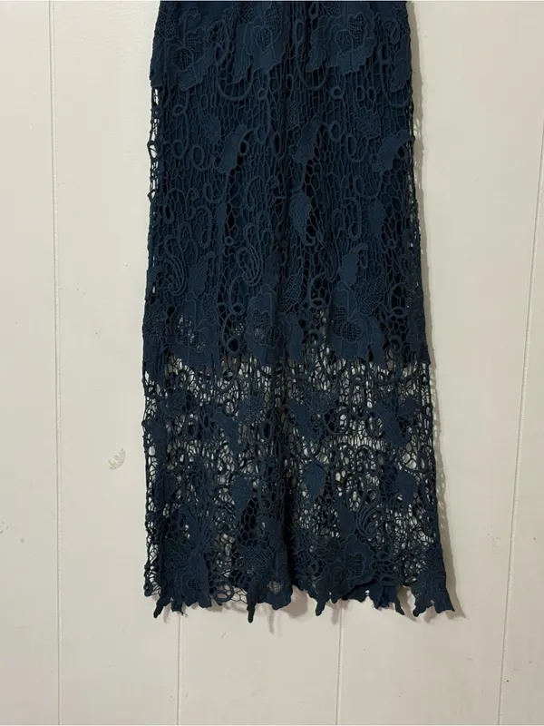 Free People Nora Crochet Lace Midi Dress XS Navy Blue Racerback Boho Sleeveless - Image 9