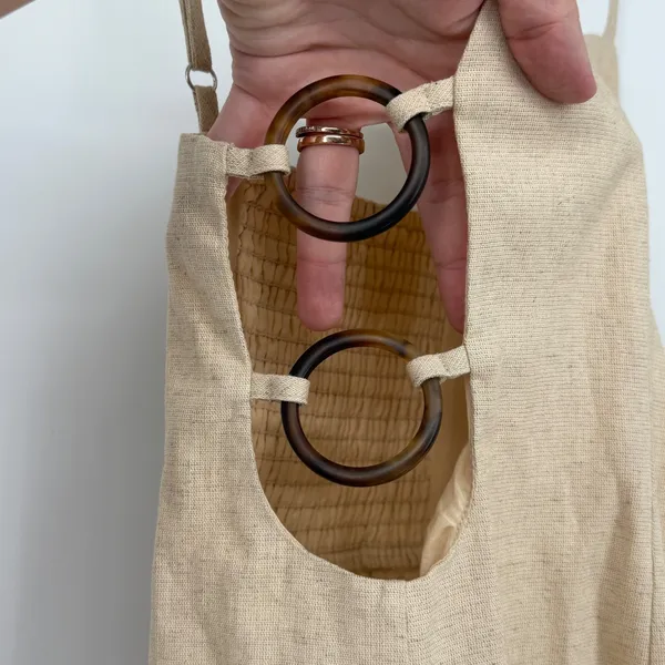 by Anthropologie Linen Blend Tortoise Ring Cut Out Mini Dress Beige XS‎ - Image 3