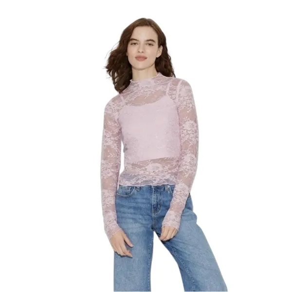 Wild Fable Pastel lace Sheer long-sleeve sequin mock neck coquette girl fairy - Image 2