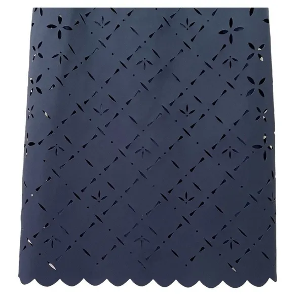 J.Crew Navy Blue‎ Laser Cut Shift Eyelet Dress Lined Sleeveless Womens Size 2 - Image 3