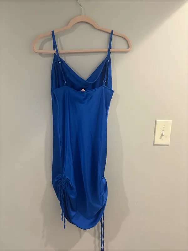 Paper Heart Blue Satin Midi Slip Dress with Cowl Neck - Image 2