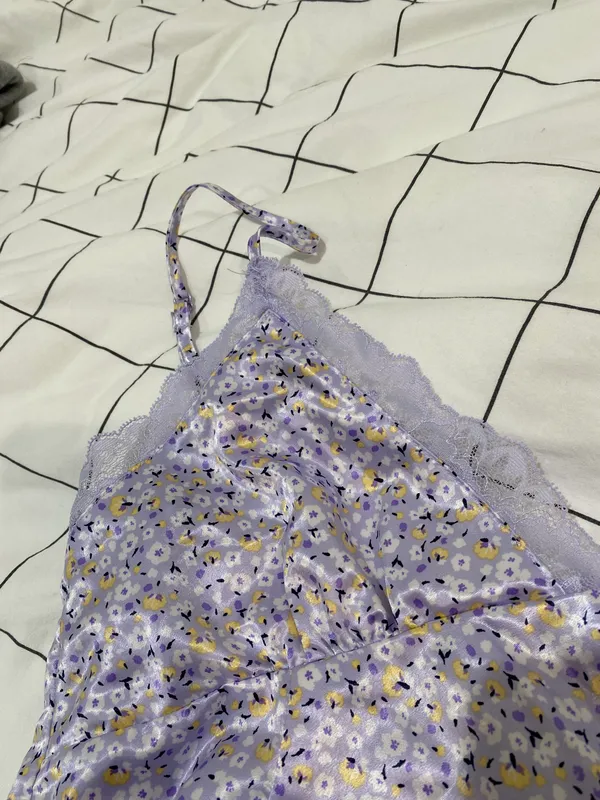 H&M purple floral satin lace mini slip dress - Image 4