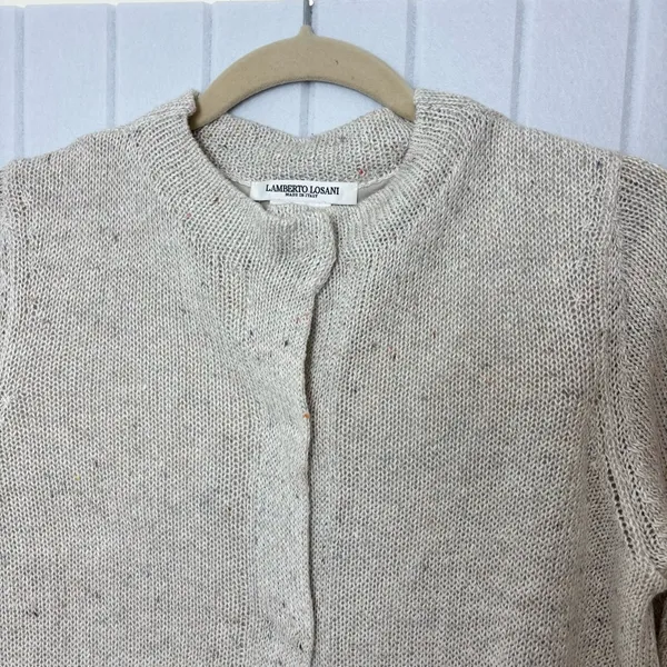 Lamberto Losani Linen Silk Blend Elegant Beige‎ Women's Cardigan Size S - Image 5