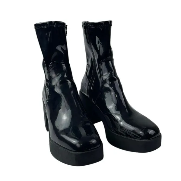 Aldo Upstep Black Patent Leather Almond Toe Block Heel Platform Ankle Boots 10 - Image 5