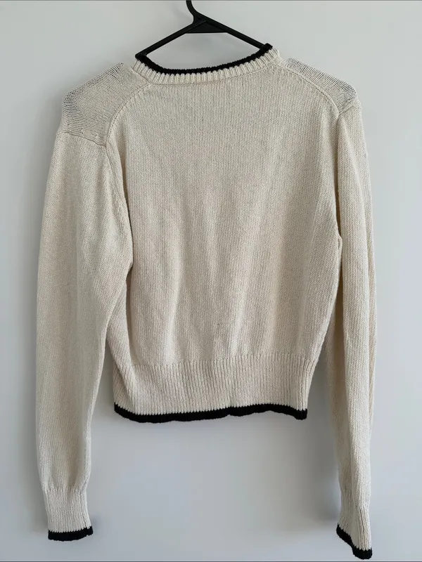 Olivaceous Cream Cropped Button-Front Cardigan with Black Trim - Image 4