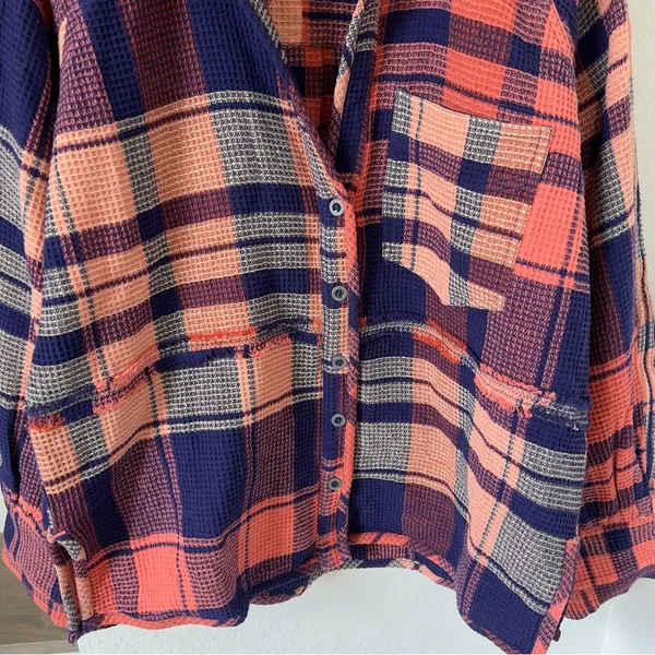 Free People We The Free Cozy In Plaid Button Down Shirt Navy Sabrina Plaid - NWT - Image 6