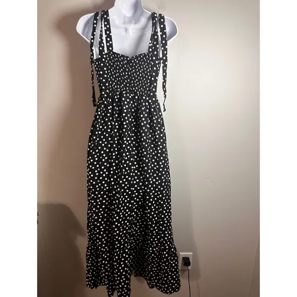 Rachel Zoe Womens Black White Polka Dot Tie‎ Strap Tiered Maxi Dress Small - Image 5