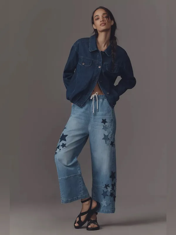 Anthropologie NWT PILCRO IZZIE RELAXED STAR PULL-ON BARREL JEANS - Image 3