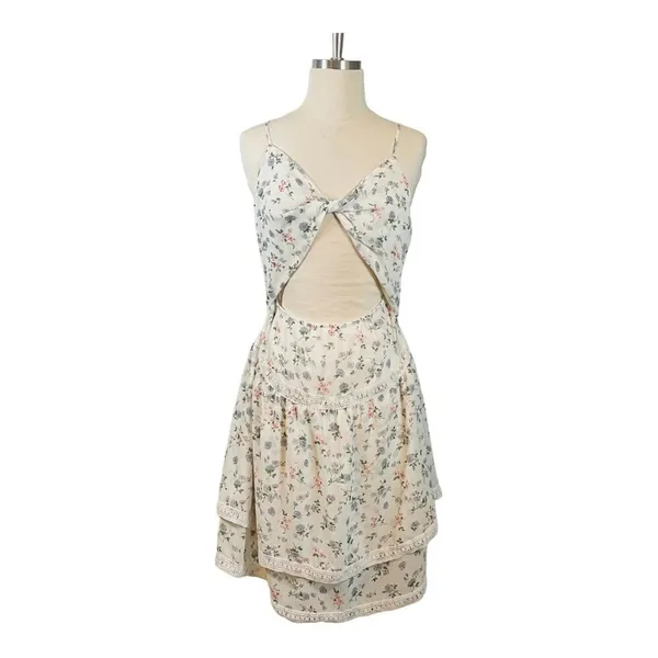 New Connection Floral‎ Cutout Mini Dress White Multi Tiered Lace Trim Large NWT - Image 4