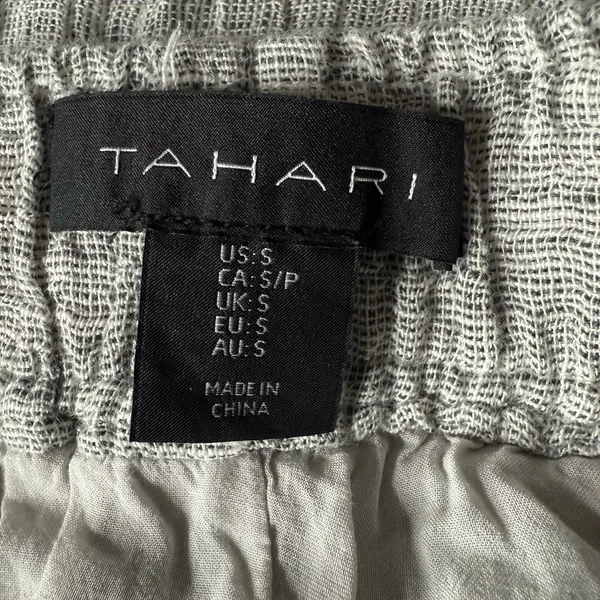 Tahari 100% Linen Wide Leg Crop Pants Small Gauzy Textured Pull On Pockets‎ Gray - Image 8