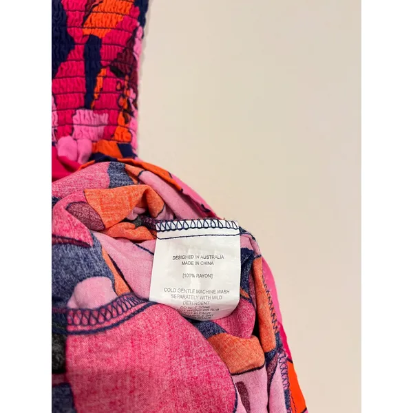 Abel the Label Anthropologie Dress Strapless Midi Pink Orange Floral Small - Image 5