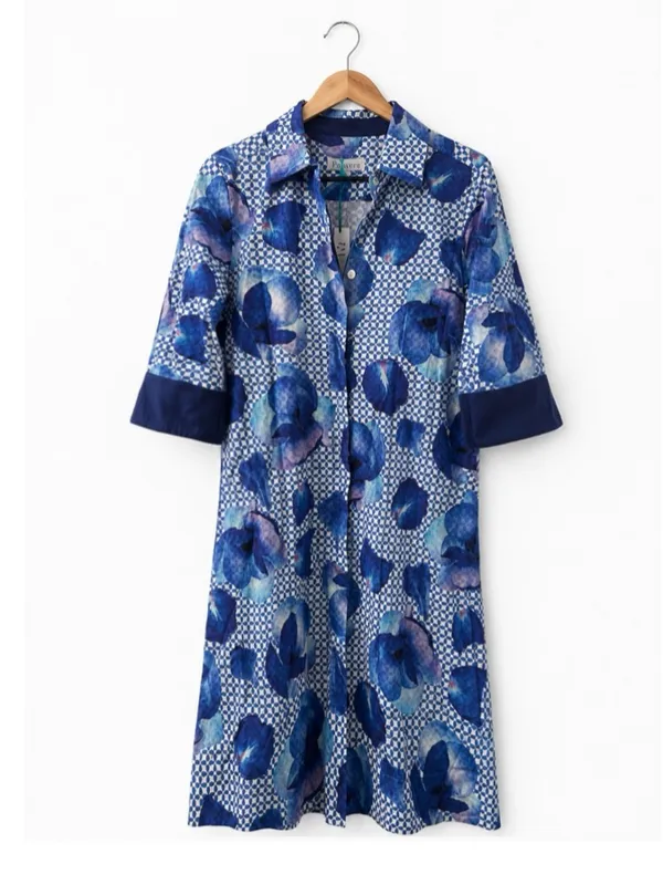 NWT Revolve x Perlavera Neil Button Down Shirt Dress in Watercolor Blue Floral - Image 3