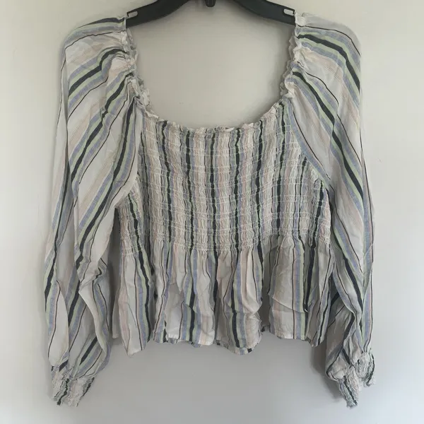 Women's Candies Striped Smocked Long‎ Sleeve Boho Peasant Top Size XL - Image 8