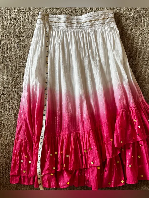 Y2K Pink Ombre Tiered Skirt White to Hot Pink dip dye with mirror sequins - Image 7
