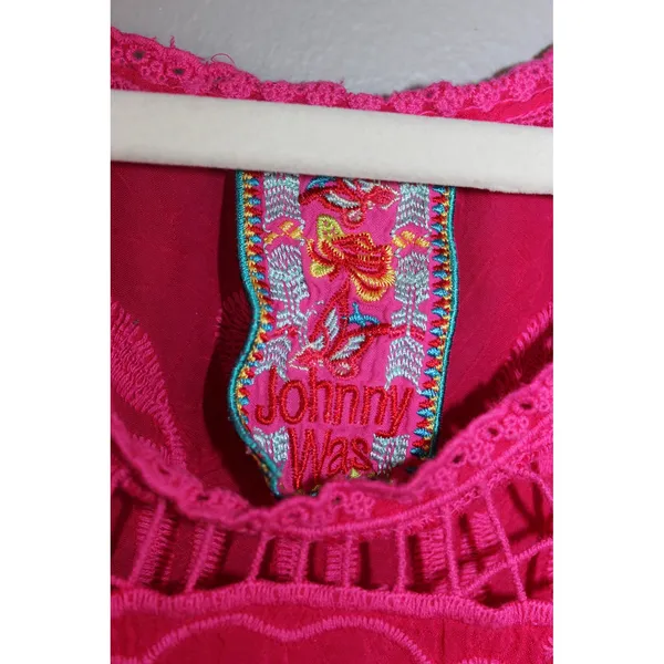 Johnny Was Tunic Top Womens L Pink Great Embroidered Crochet Rayon C17318-2 - Image 2