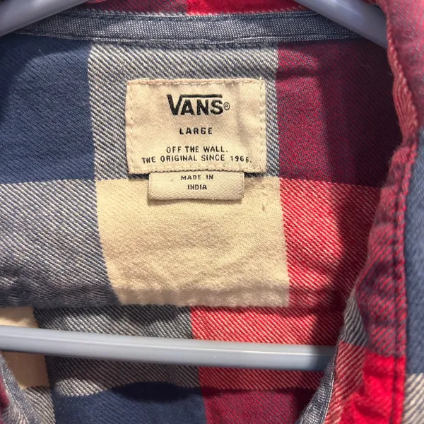 Vans Plaid Flannel Shirt Long Sleeve‎ Button Up Red Blue Cream Mens Large Y2K - Image 3