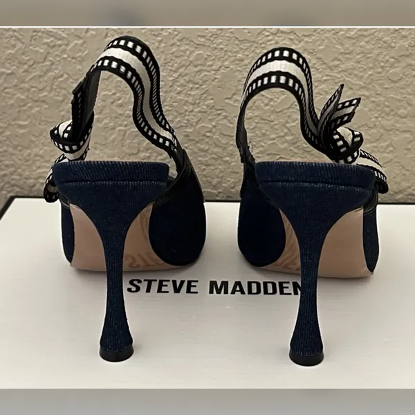 Steve Madden Women’s Bri Dark Denim Design Heels Size-6.5 - Image 5