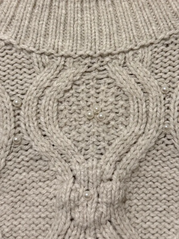 NWT AE Snow Stopper Sweater Size Large Cream Cable Knit Chunky NEW beads - Image 6