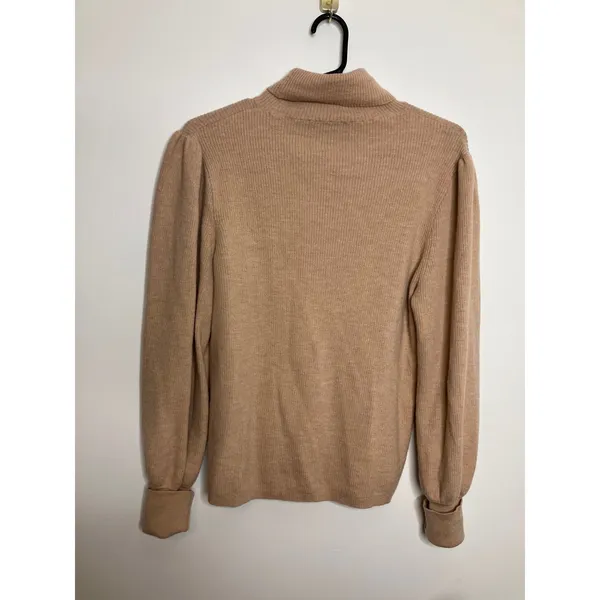 J.Crew Turtleneck Sweater Womens L Tan Excellent Merino Wool Puff Sleeve Ribbed - Image 5