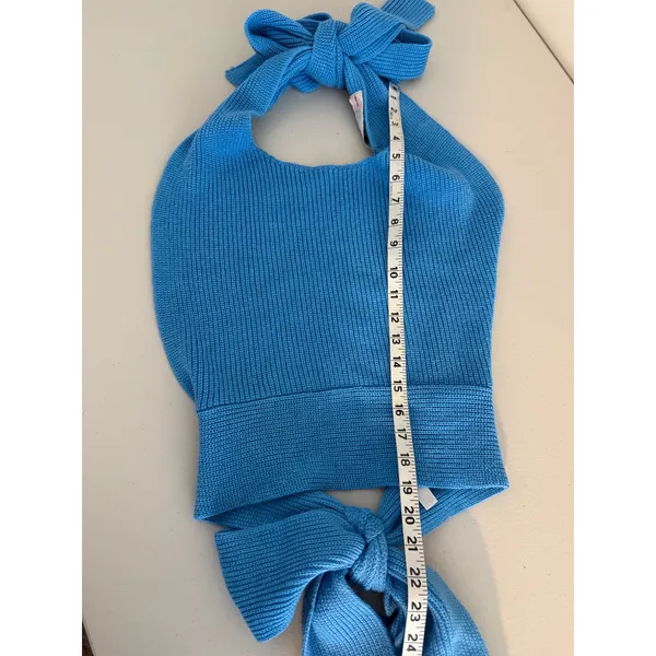 Free People FP Beach Cerulean Blue Knit Beachy Sweater Halter Tank Top Large - Image 7
