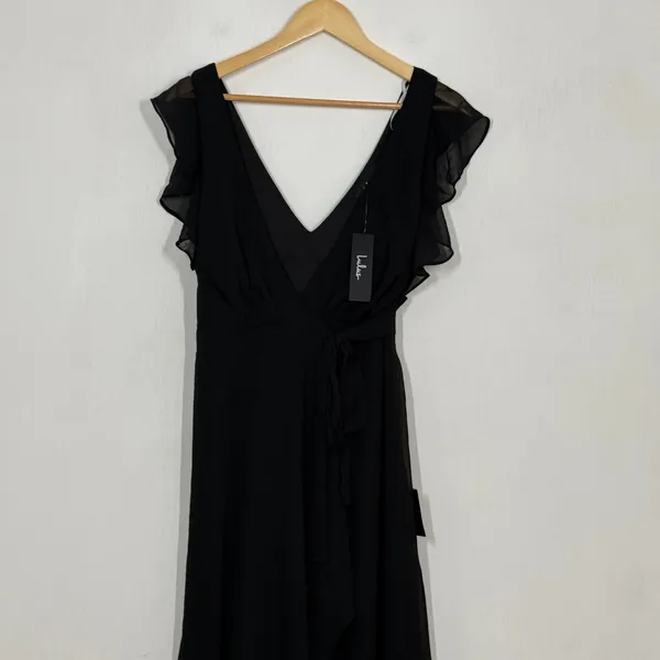 Lulus Ravishing Charm Maxi Dress Size Small‎ Black Ruffled Wrap High Low NWT - Image 6