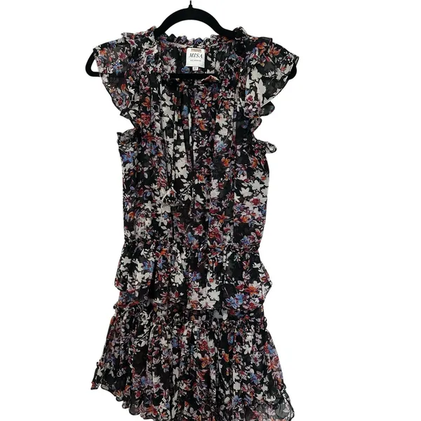 MISA Los Angeles Fleur Mini Dress in Black Floral SizeXS lightweight - Image 5