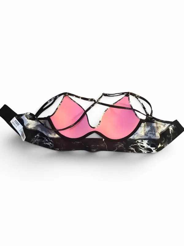 PINK Victoria's Secret Black Marble Print Strappy Underwire Bra - Image 4