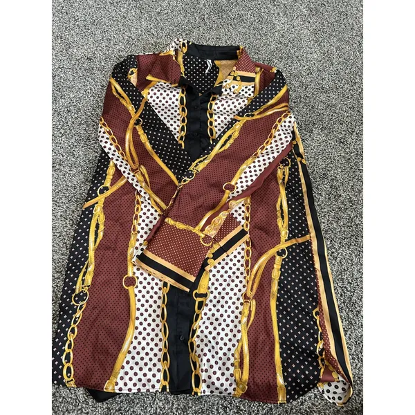 Zara TRF Collection Brown, Black, White chain and scarf long sleeve blouse M - Image 2