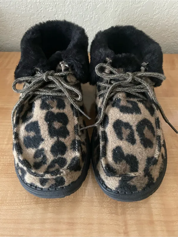 Hey Dude Britt Slip On Bootie Faux Fur Trim Size 8 Leopard Print Animal Print - Image 6
