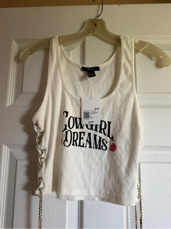 Forever 21 White 'Cowgirl Dreams' Rhinestone Lace-Up Crop Tank - Image 2