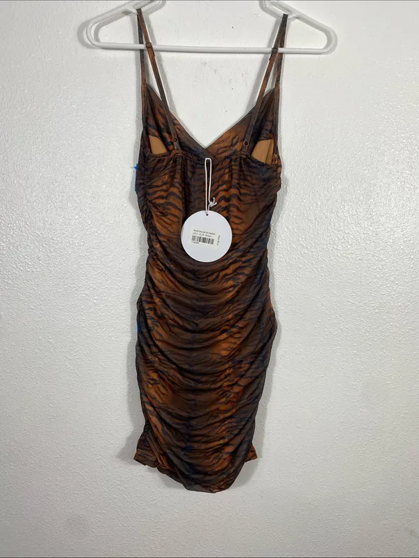 Princess Polly Brown Tiger-Print Ruched Mini Dress Size 2 - Image 8