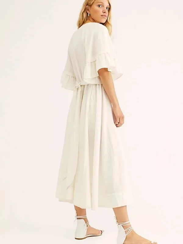 Free People Endless Summer What A Stunner Ruffle Midi Dress Ivory XS NEW $98 - Image 3