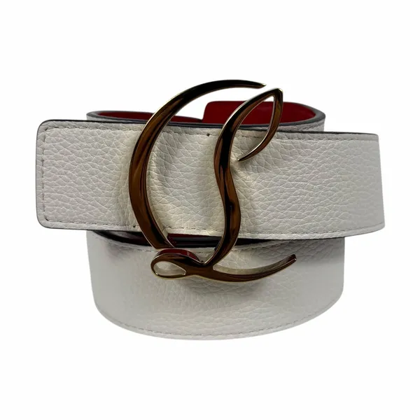 Christian Louboutin CL Logo Calf Leather Belt Leche White Size 90/36 - Image 6