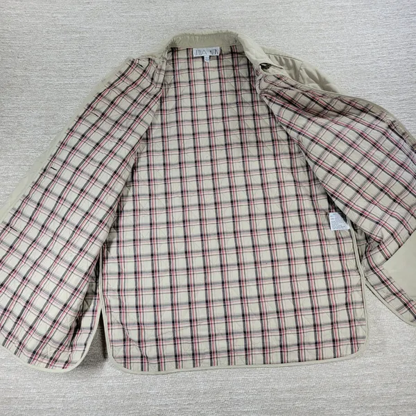 Julia Klein Quilted Jacket Large Beige Plaid Lined Preppy Equestrian Barn Coat - Image 6