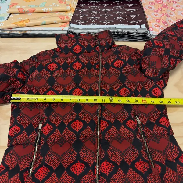 Desigual Heart Pattern‎ Down Feather Puffer Jacket High Neck Assymetric Zip - Image 13