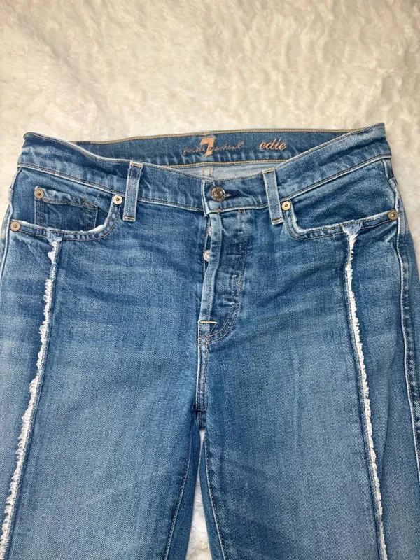 7 For All Mankind High-Rise Straight Leg Jeans in Medium Blue| Has 2 white stains!! - Image 2