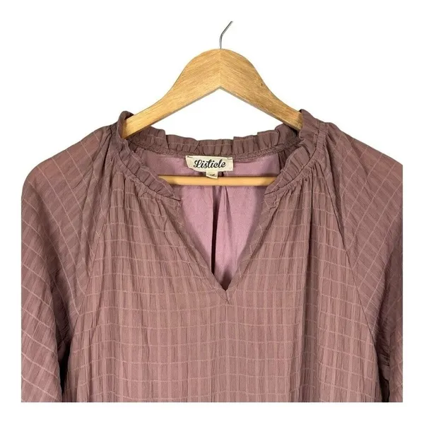 Listicle‎ Tiered Mini Dress Womens Large Dusty Rose Textured Grid Balloon Sleeve - Image 4