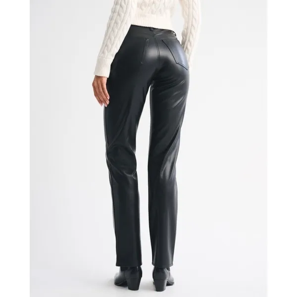 Abercrombie & Fitch High Rise 90s Straight Vegan Leather Pant Size 6/28 Black - Image 13