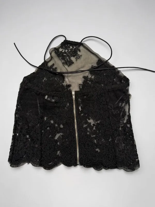 Luxe Fashion Label Black Lace Halter Neck Top with Full Back Zipper‎ - Image 2