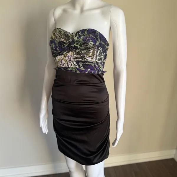 Vintage Rubber Ducky Strapless Satin Ruched Dress - Image 2