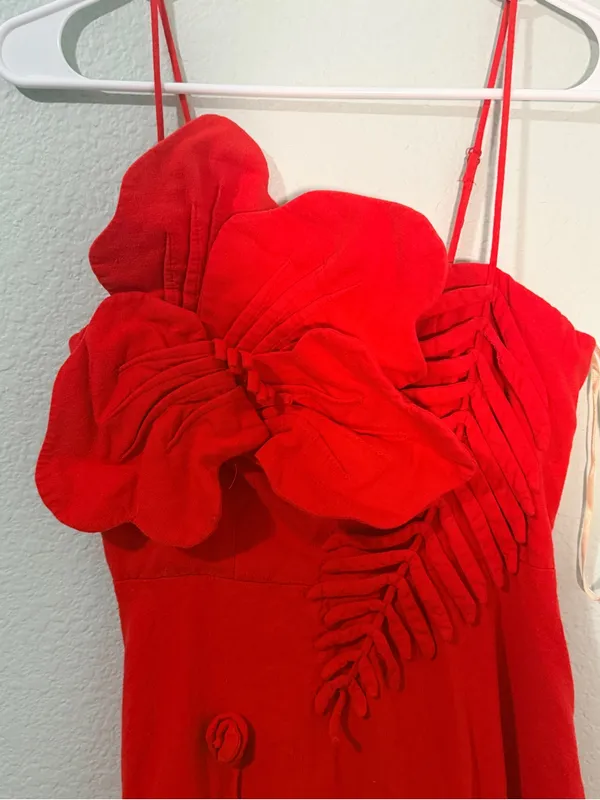 Farm Rio Red Garden Linen Blend Cocktail Midi Dress Size XS - Image 8