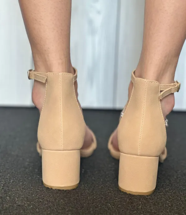 Nude Chunky Heel Ankle Strap Sandal Tan Size 10 - Image 3