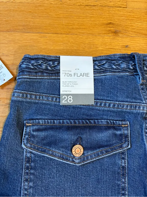 Gap 70's Flare High Rise Denim Stretch Blue Jeans Women's 28 6 Short NWT - Image 7