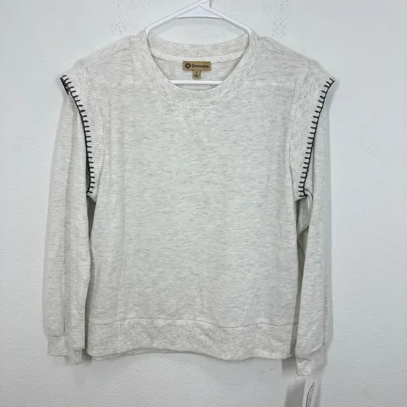 Democracy Womens Sweatshirt‎ Cream Stitch Detail Pullover Top Size S NWT Soft - Image 3
