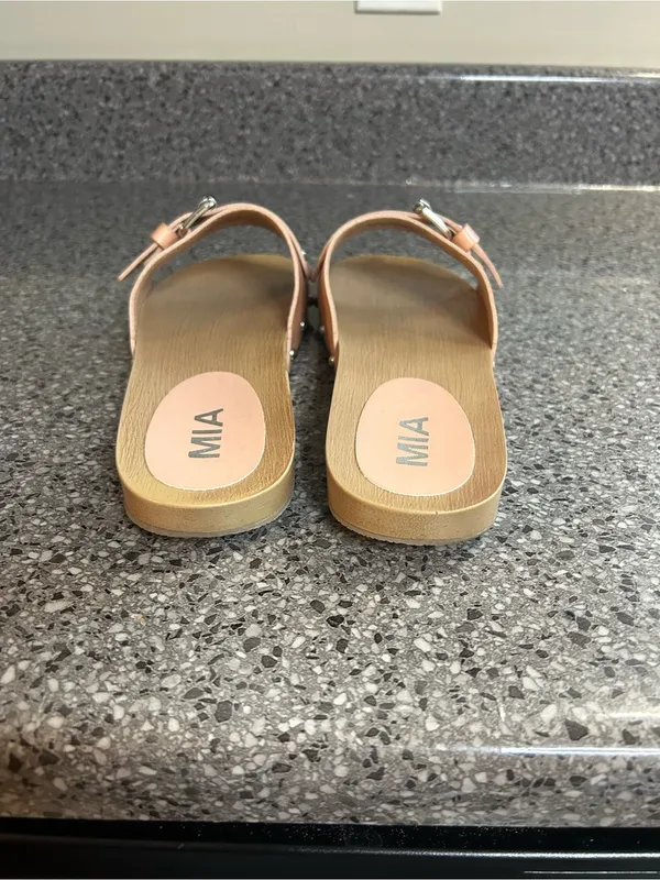 MIA Tan Slide Sandals with Buckle Detail - Image 8