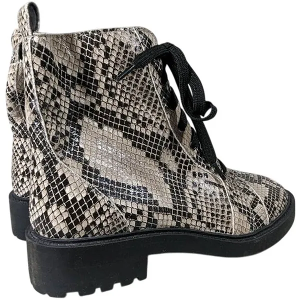 Linea Paolo Moto Boot 5.5 Snakeskin Print Lace Up‎ Ankle Boots Combat Booties - Image 7