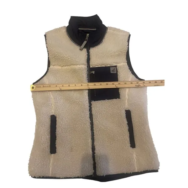 COPY - Sperry Topsider Full Zip Sherpa Fleece Vest Navy Tan Size M - Image 4