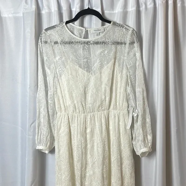 ModCloth Ivory Lace Maxi Dress Long Sleeve Sheer Overlay Lined Size S - Image 2